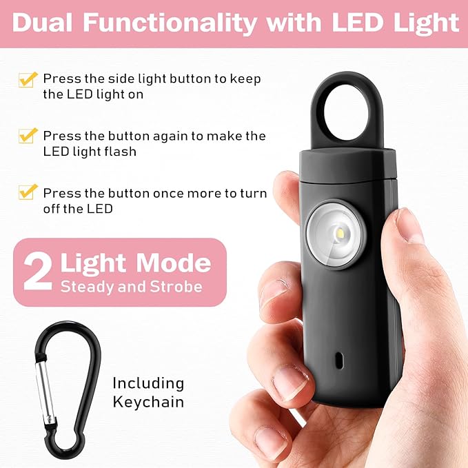 Tellegloww 6 Pcs Rechargeable Personal Safety Alarm for Women, 130db Personal Alarm Protection Keychains Loud Siren with LED Self Defense Keychain for Senior Mom Gift(White,Pink,Bule,Black,Keychain)