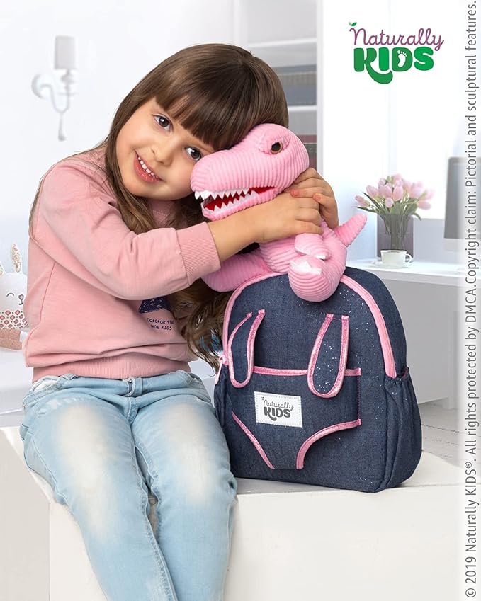 Naturally KIDS Pink Dinosaur Toys for Girls, Dinosaur Gifts for Girls 2-5 Year Old, Toddler Backpack