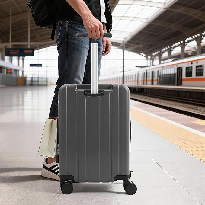 CNCEST 20" Adjustable Double Handle Ride-on Luggage,Travel Carry On Trolley Case with Mesh Pocket for Kids,Children's Ride On Suitcase with Wheels & TSA Lock