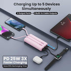 Upgraded Portable Charger 40800mAh Power Bank - Portable Battery with 2 Built in Cables,PD 25W USB C Fast Charging Battery Pack Compatible with iPhone 17 16 15 14 13 Android Phone Tablets etc-Pink
