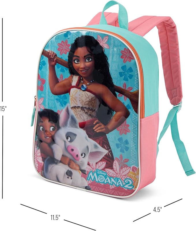 Disney Moana Backpack for Kids - Cute & Durable Kids Backpack for Girls with Padded Straps & Zip Compartment - Ideal Toddler Bookbag for School & Travel - 15”