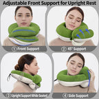 BUYUE Travel Neck Pillows for Airplanes, Memory Foam 360° Head Support Sleep for Long Flight, Skin-Friendly & Breathable, Kit with Eye Mask, Earplugs and Storage Bag (Adult, Green, 90+ lbs)
