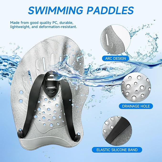 Contour Swim Paddles Hand, Swim Training Hand Paddles with Adjustable Straps, Swimming Hand Paddles for Women and Men