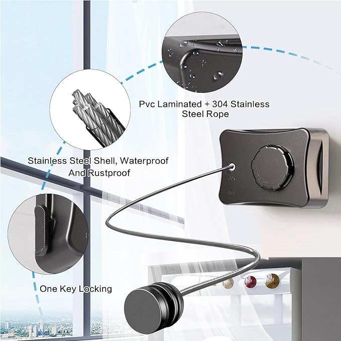 Retractable Clothesline Indoor Outdoor, 16.7 Ft Heavy Duty Wall Mount Automatic Retracting Clothes Lines for Laundry Room, Bathroom & Travel Rv
