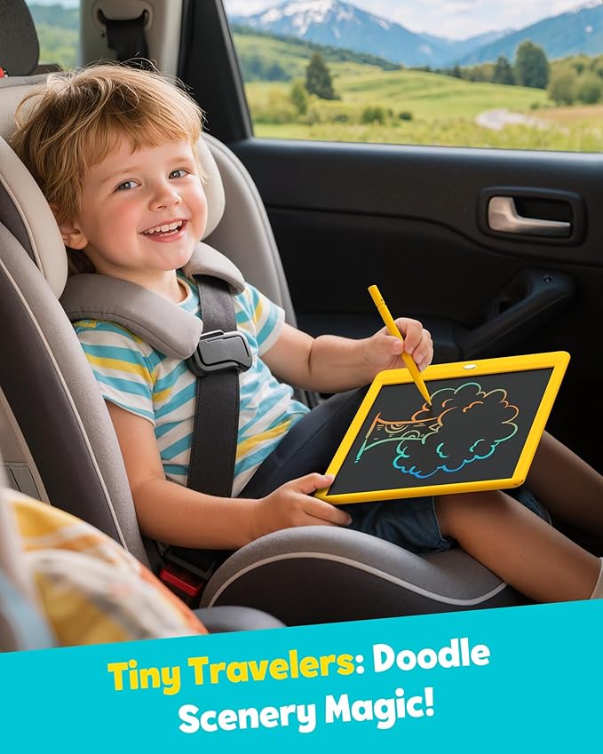 TEKFUN LCD Writing Tablet for Kids, 10-inch Coloring Drawing Pad, Mess Free Doodle Board, Airplane Travel Toys for Boys and Toddlers, Road Trip Essentials, Gifts for 3 4 5 6 7 8 Year Old Girls(Yellow)