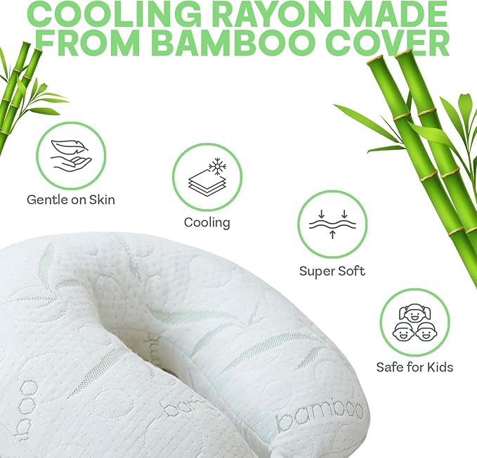 Sacred Thread Rayon Derived from Bamboo Travel Neck Pillow for Airplanes, Memory Foam for Airplane, Ergonomic Design Neck Rest, Travel Pillow for Sleeping (White)