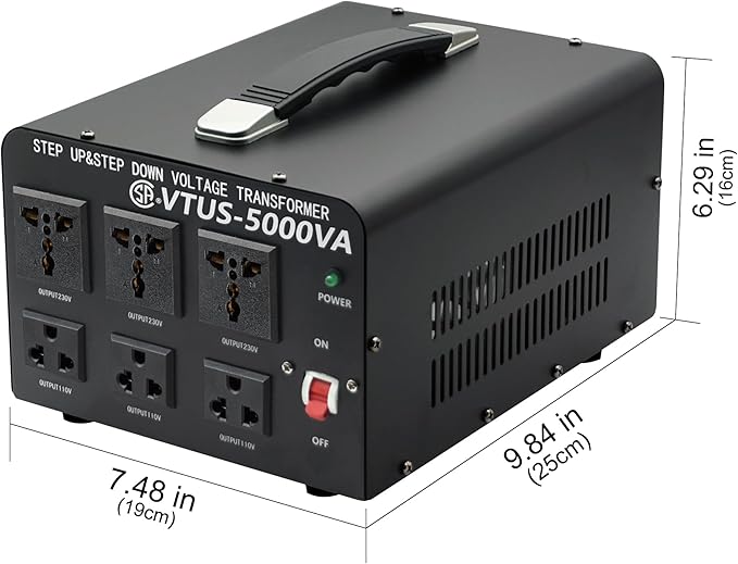 Cantonape 5000 Watt Voltage Converter Transformer - Heavy Duty Step Up/Down Convert from 110-120 Volt to 220-240 Volt and from 220-240 Volt to 110-120 Volt - Circuit Breaker Protection