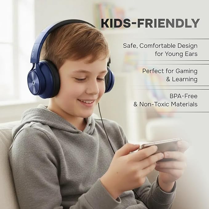 ARTIX Over Ear Headphones Wired with Microphone and Volume Control, Foldable Noise Isolating Headset with Deep Bass for School, Laptop, Computer, Chromebook, Tablet, Travel (3.5mm Jack)