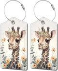 2 Pack Luggage Tag for Suitcase, Cute Unique Leather Bag Tags Identifiers Privacy Cover ID Label with Durable Steel Loop for Women Men Kids Girls Travel，GiraffeH