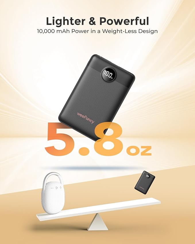 Small Portable Charger 10000mAh, Mini Power Bank with LED Display, 20W Fast Charging USB-C Battery Pack, Compact Travel Charger Compatible with iPhone 17/16/15/14, Samsung S25/24, Android, etc