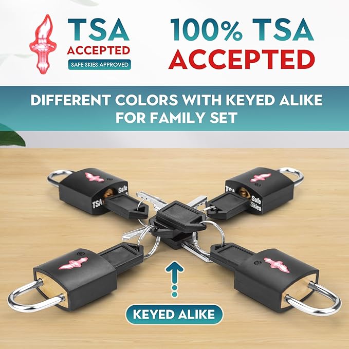 TSA Approved Locks for Luggage Set of 8 TSA Accepted Key Travel Suitcase Locks Padlock Apply to Locker Lock, Suitcase, Carry On, Backpack, Laptop Bag (Black 8 Pack)