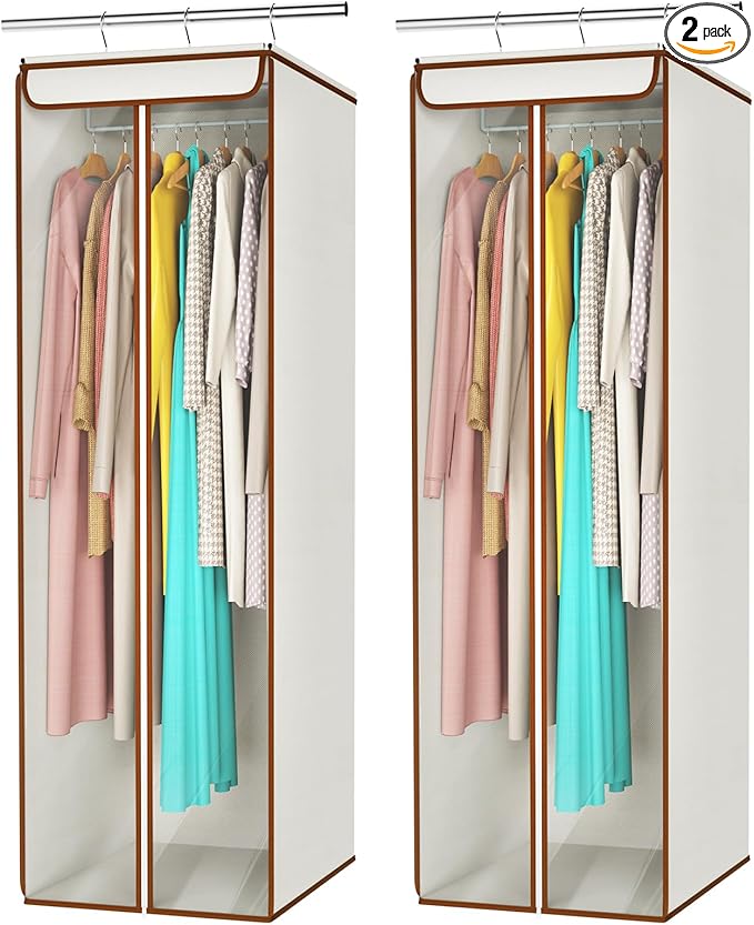 Univivi Garment Bags for Hanging Clothes, Large Clothes Storage Bags Closet Organizer with Clear Window, Premium Hanging Garment Storage Bag for Suits, Coats, Dresses, 54", 2 Pack (Beige)