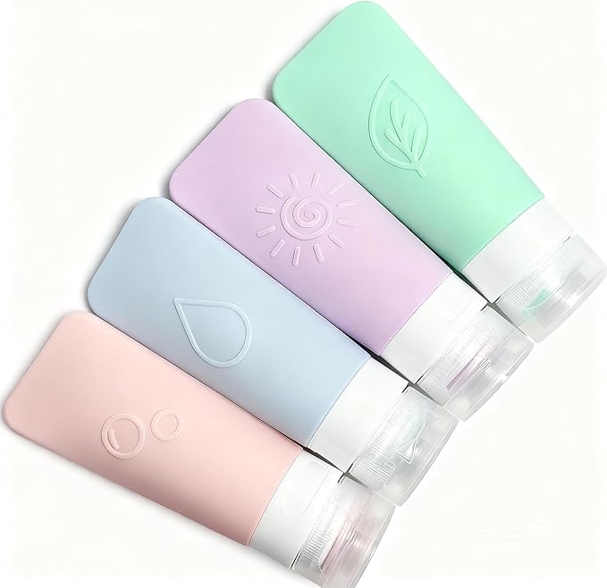 16-Piece Silicone Travel Bottles Set – TSA Approved Leakproof Toiletry Kit with Flat Easy-Squeeze Bottles, Pump & Spray, Waterproof Bag