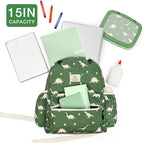 STEAMEDBUN Corduroy Kids Backpack for Boys and Girls 5-8: Boys Backpack for Elementary Kindergarten - 15 inch Cute Backpacks for Kids - Dinosaur