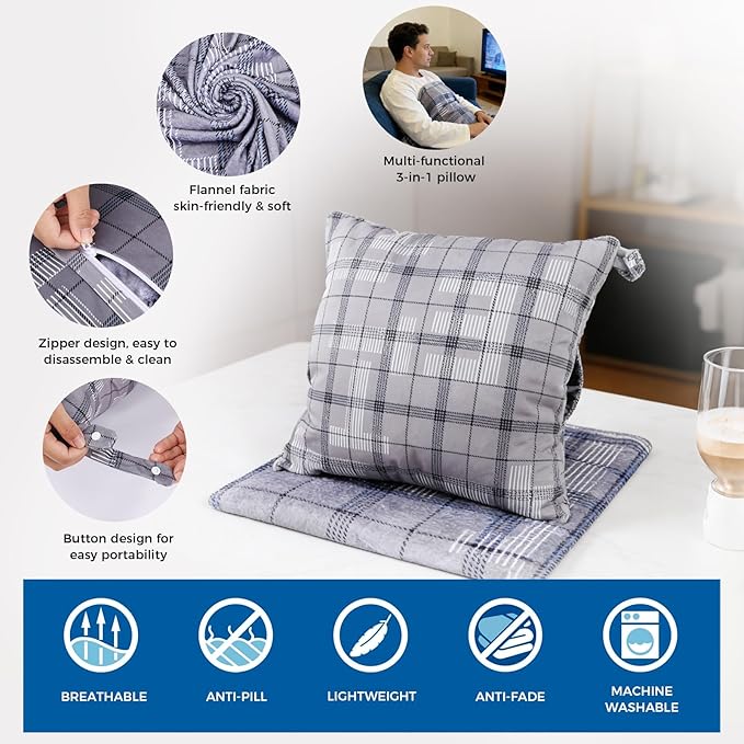 3 in 1 Travel Pillow Blanket Set with Removable Flannel Blanket Throw,Hand Warmer Pockets,Pillow (Color6, 50in*60in)