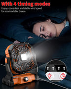 Portable Camping Fan,20000mAh Rechargeable Battery Powered Fan with LED Lantern, USB-C Battery Operated Fans,Ultra Quiet, for Outdoor Indoor Use,Travel, Tent,Beach, Picnic,Barbecue, Fishing,Home