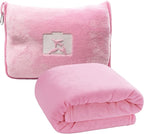 Travel Blanket and Pillow, Ultra-Soft, Compact & Lightweight, 60x50 in, Airplane Travel Essentials with Hand Luggage Sleeve and Backpack Clip, for Travel & Picnic (Pink)