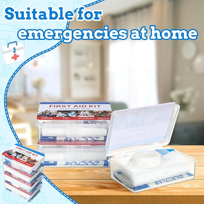 Threlaco 12 Set Mini First Aid Kit Bulk Mini Portable Travel Kit Resistant Case for Convenience First Aid 12 Pack Boxes of 26 Items Each for Minor Cut Scrape Hike Car Home School Office Sports