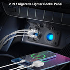 2025 Upgraded 4 Port 12 Volt USB Outlet Cigarette Lighter Socket Panel, Dual PD3.0 and Dual QC3.0 USB Ports Aluminum Car Charger with Voltmeter, Lighted 150W Socket, 2 in 1 DIY Kit for Boat RV, etc.