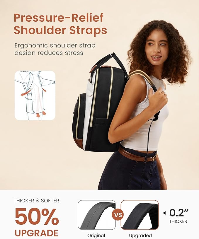 LOVEVOOK Laptop Backpack Women with USB Port Design,15.6 inch Waterproof Work Travel Backpack Computer Laptop Bag,Cute College Nurse Teacher Backpack Purse,Gifts for Women & Men,Beige-Black-Brown