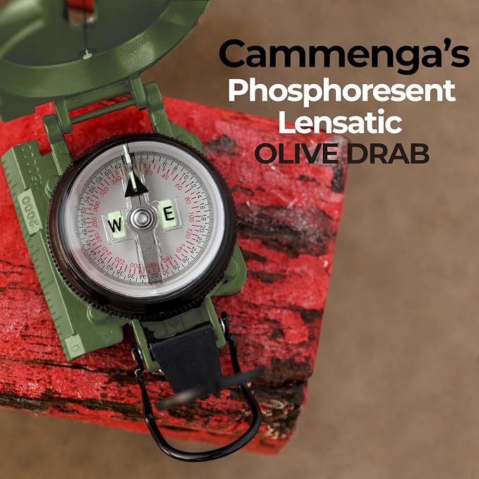 Cammenga Compass Military Grade Phosphorescent - Lensatic Compass Shock, Sand, and Waterproof, Tactical, Navigation - Made in The USA