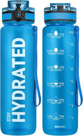 Sahara Sailor Water Bottle 32oz, Durable and Leakproof Water Bottles Motivational with Time Marker, Tritan, BPA Free, Wide Mouth with Easy Clean Brush for Gym, Travel, Home, School, Office (1 Bottle)