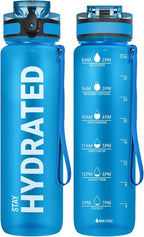 Sahara Sailor Water Bottle 32oz, Durable and Leakproof Water Bottles Motivational with Time Marker, Tritan, BPA Free, Wide Mouth with Easy Clean Brush for Gym, Travel, Home, School, Office (1 Bottle)