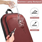 hk Business Backpack for Men 17 Inch,Slim & Expandable Waterproof Travel Laptop Backpack with USB Charger Port (Red)