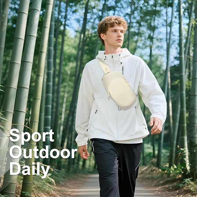 Small Sling Bag with RFID Blocking, Mini Fanny Pack for Women and Men, Convertible Crossbody Anti Theft Chest Bag for Travel Hiking Running, Beige