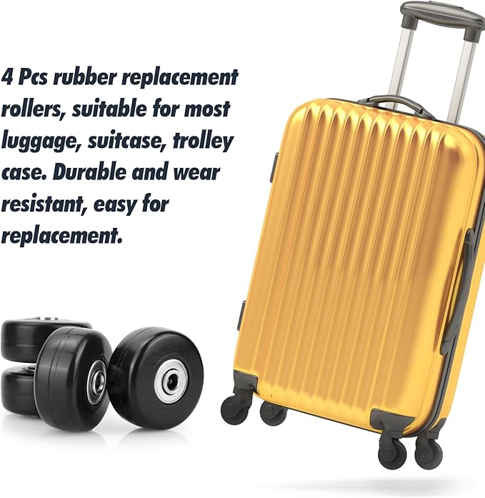 Zoofen 42 x 18mm Luggage Replacement Wheels 4 Pcs - Rubber Suitcase Wear-Resistant Repair Wheels