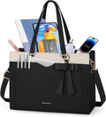 RAINSMORE Laptop Bag for Women 15.6 Inch Work Tote Bag with Detachable Strap & Bow Professional Laptop Tote with Cup Holder
