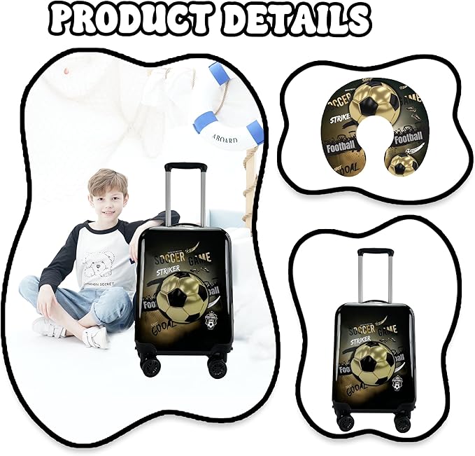 Kid’s Luggage Set 5 Piece Suitcase Set 16’’ Hardside Football Luggage with Spinner Wheels Boys Carry on Toddler Travel Rolling Suitcase Carry on Luggage Airline Approved