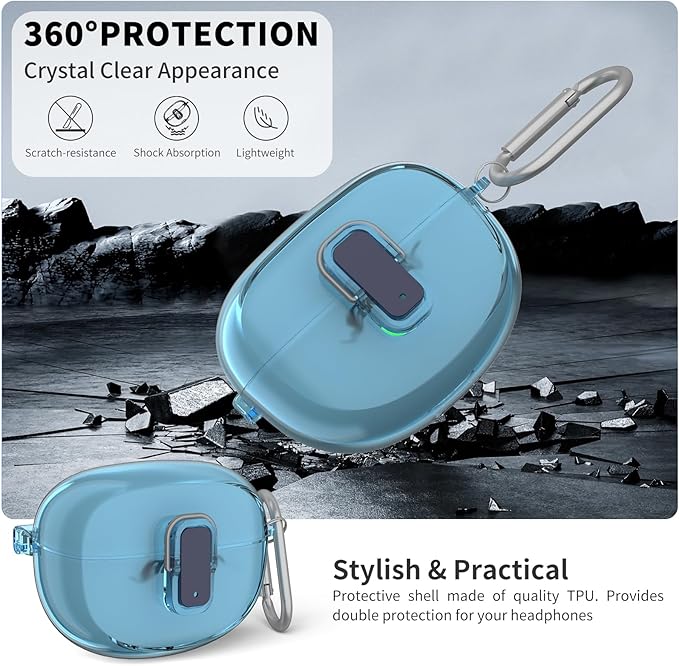 [Secure Lock] for Bose Ultra Open Earbuds Case(2024), TUDIOW Clear TPU Shockproof Protective Cover for Bose Open Ear Wireless Earbuds Accessories with Cleaning Kit& Keychain (Clear Blue)