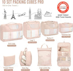 Veken 10 Set Packing Cubes for Travel, Beach Vacation Essentials Accessories for Cruise Ship, Suitcase Organizer Bags for Luggage with Hanging Toiletry & Shoe Bag, Birthday Gifts for Women Mom Her