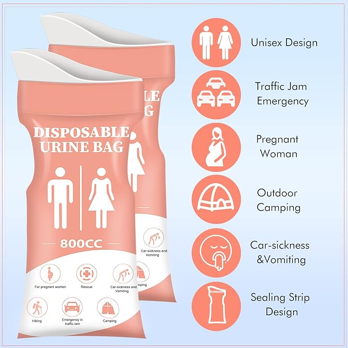 DIBBATU Disposable Urine Bag, 12/24 Pack Pee Bags for Travel for Women/Men, 800ML Emergency Portable Urinal Bag and Vomit Bags, Unisex Urinal Bag for Camping, Traffic Jams, Pregnant