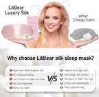 LitBear 100% 22 Momme Mulberry Silk Sleep Mask - 3D Contoured Eye Mask for Men Women, Soft Breathable Sleeping Mask with Adjustable Strap, Perfect Blocks Light for Sleeping (Light Pink)