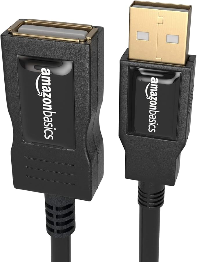 Amazon Basics 2-Pack USB-A 2.0 Extension Cable, Male to Female, Gold-Plated Connectors, 480Mbps Transfer Speed, 3.3 Foot, Black