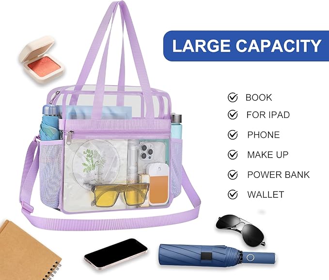 USPECLARE Clear Bag for Stadium Events,Transparent Bag for Work Sports Games Concerts Travel Gym