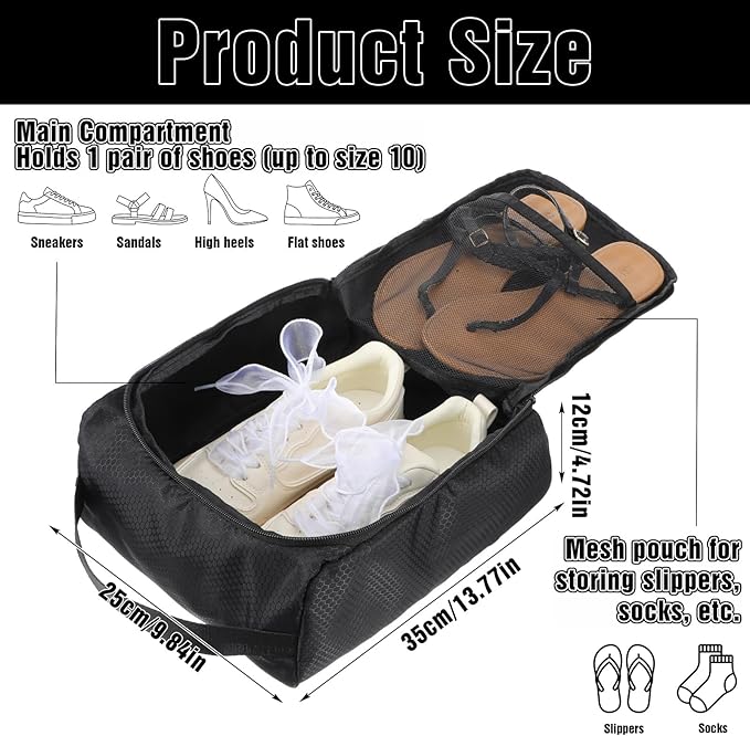 Shoe Bags for Travel, Oxford Cloth Travel Shoe Bag with Smooth Zipper, Reusable and Waterproof Shoe Packing Cubes for Men Women, Travel Essentials