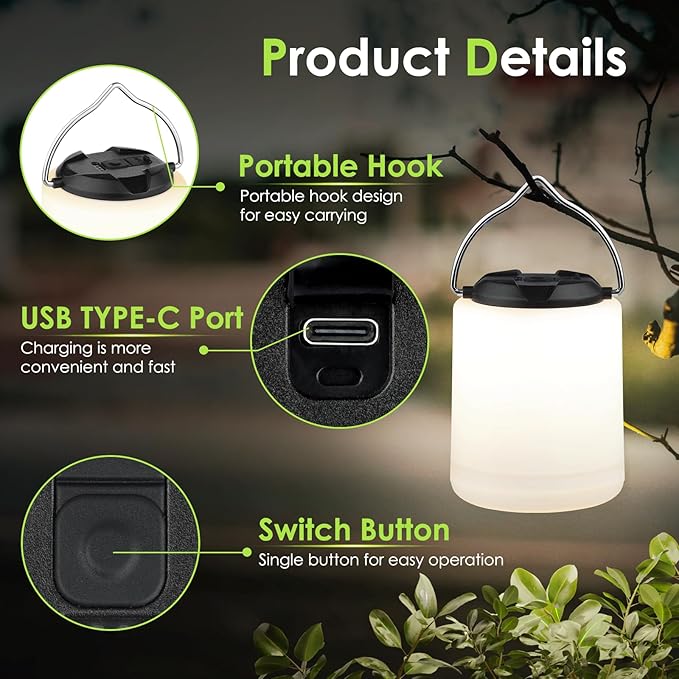 BOBKID LED Camping Lantern, Rechargeable Camping Light, 4 Modes Outdoor Flashlights Lanterns with 1000LM, Water Resistant Portable Emergency Camp Light for Hurricane Hiking Survival Kits - Black