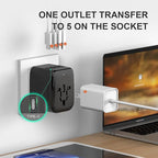 Universal Travel Adapter, VYLEE 5 in 1 International Power Adapter, 3.5A 2xUSB-A and 2xUSB C Wall Charger, Worldwide Travel Essentials Plug for Europe USA UK AUS Asia (Black)