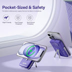 Magnetic Portable Charger Built-in Cables,10000mAh Fast Charging Wireless Charger Station External Battery Pack Slim Pocket Size Power Bank with Stand Compatible with iWatch, iPhone