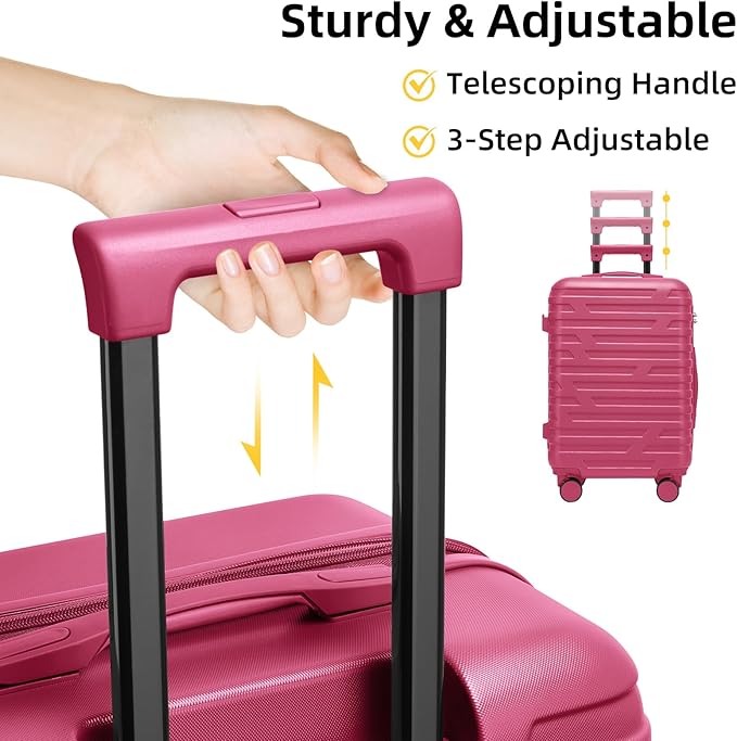 6 Piece Luggage Sets with Bags, Lightweight Expandable Checked Luggage Sets, Hardshell ABS Spinner Wheels Carry on Suitcase with TSA Lock, for Travel, Women Men (Rose Red, 18/20/24/28inch+2bags)