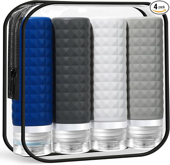 Travel Bottles for Toiletries, TSA Approved Travel Size Containers, Leak Proof Silicone Shampoo Bottles, Small Toiletry Containers with Clear Bag for Shampoo Conditioner Lotion