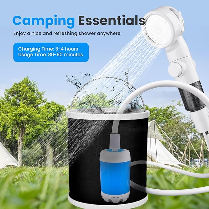 Ann Katy Portable Camping Shower Outdoor Camp Shower Pump,Upgrade Rechargeable Electric Shower Pump with Intelligent Digital Display Multiple Spray Modes for Camping, Hiking, Traveling,RV