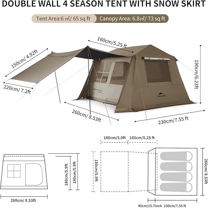 Naturehike Village Instant Tent, Camping Tent with Full Rainfly, Waterproof Large Cabin Tents for Car Camping