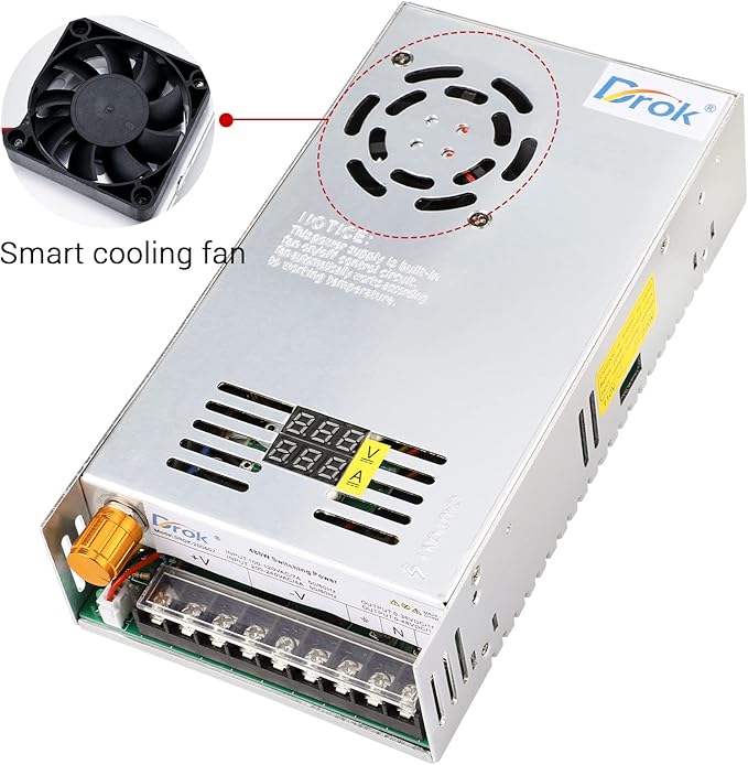 DROK 48V Power Supply, AC 110V/220V to DC 0-48V 10A 480W Buck Converter Dual Display, Variable Adjustable Transformer Regulated 5V 12V 24V 30V 36V 48V Volt Switching Voltage Adaptor 10A Amp Charger