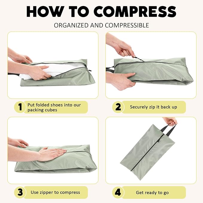 6 Pcs Travel Shoe Bags with Zipper Nylon Portable Waterproof Suitcase Shoe Organizer Packing for Golf(L,Yellow)