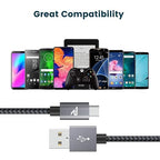 RAMPOW Micro USB Cable 6.6ft Nylon Braided Space Gray QC 3.0 Fast Charge & Sync 2.4A for Samsung Galaxy S5/S6/S7, HTC, LG, Kindle, Sony, PS4, and More
