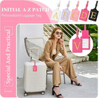 Personalized Initial Luggage Tags for Suitcase, Rose Red Leather Cute Luggage Tags with Privacy Cover Name Card, Embroidered Custom Monogram Tags Travel Backpack Tag Gifts for Women Kids(T)